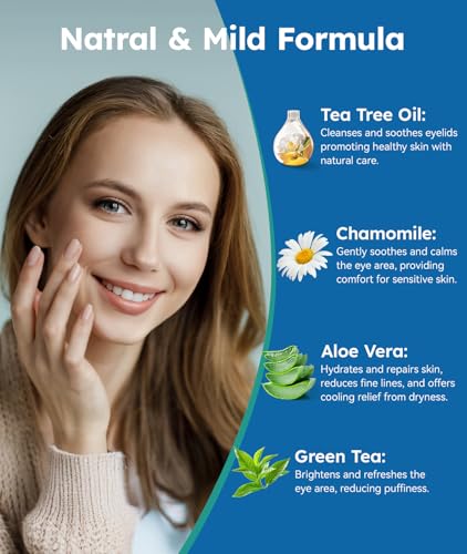 Tea Tree Oil Eyelid Cleansing Wipes for Dry Eye & Blepharitis (60 Count)  
Hypoallergenic Tea Tree Oil Eye Wipes for Sen
