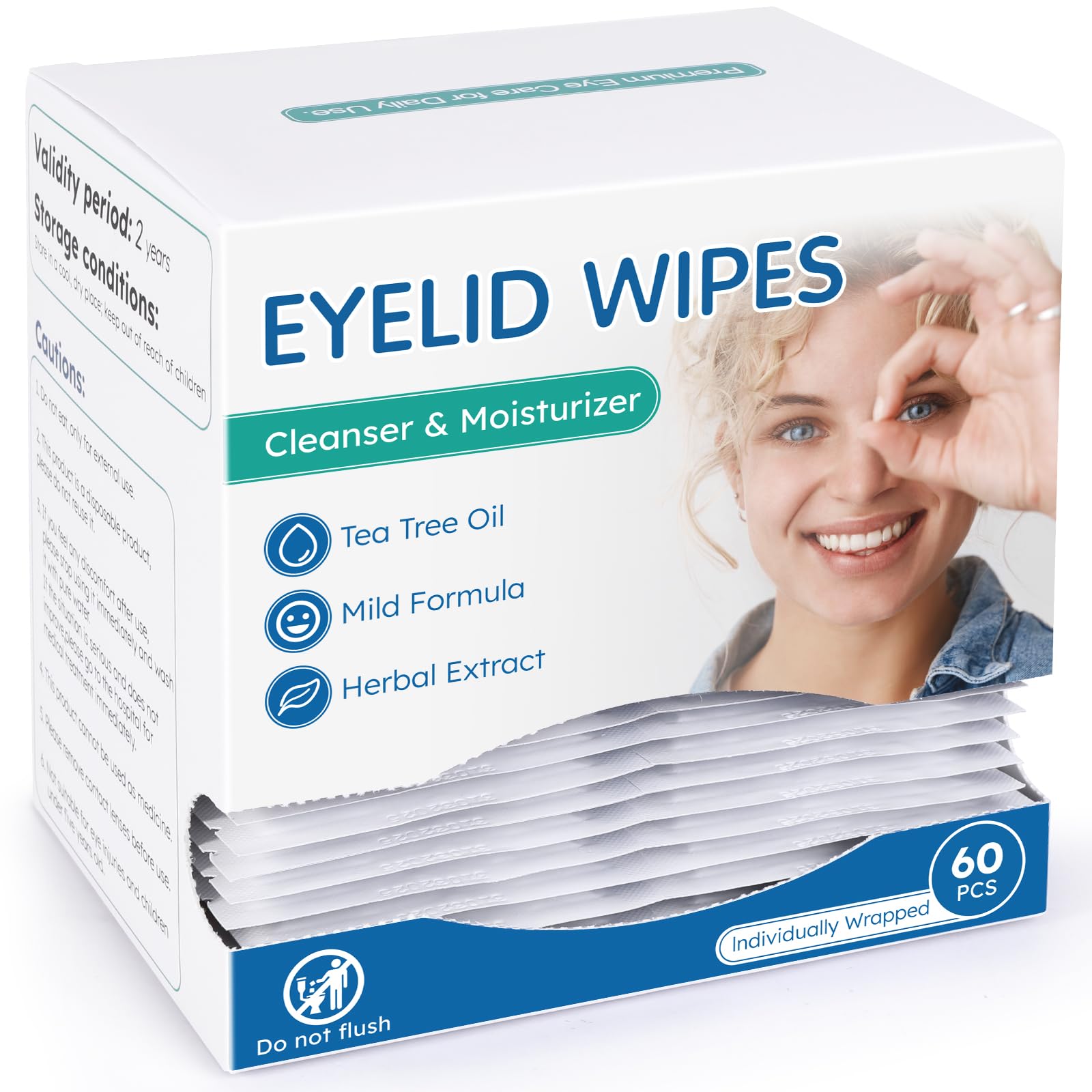 Tea Tree Oil Eyelid Cleansing Wipes for Dry Eye & Blepharitis (60 Count)  
Hypoallergenic Tea Tree Oil Eye Wipes for Sen