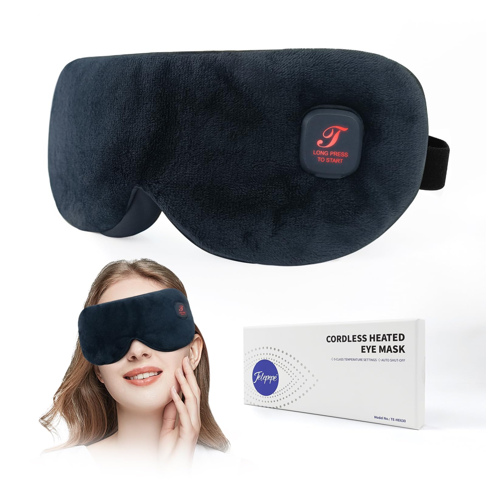 Cordless Warm Eye Compress for Dry Eyes and Blepharitis, Light Blocking Heat Eye Mask for Men and Women, 1000mAh, Washab