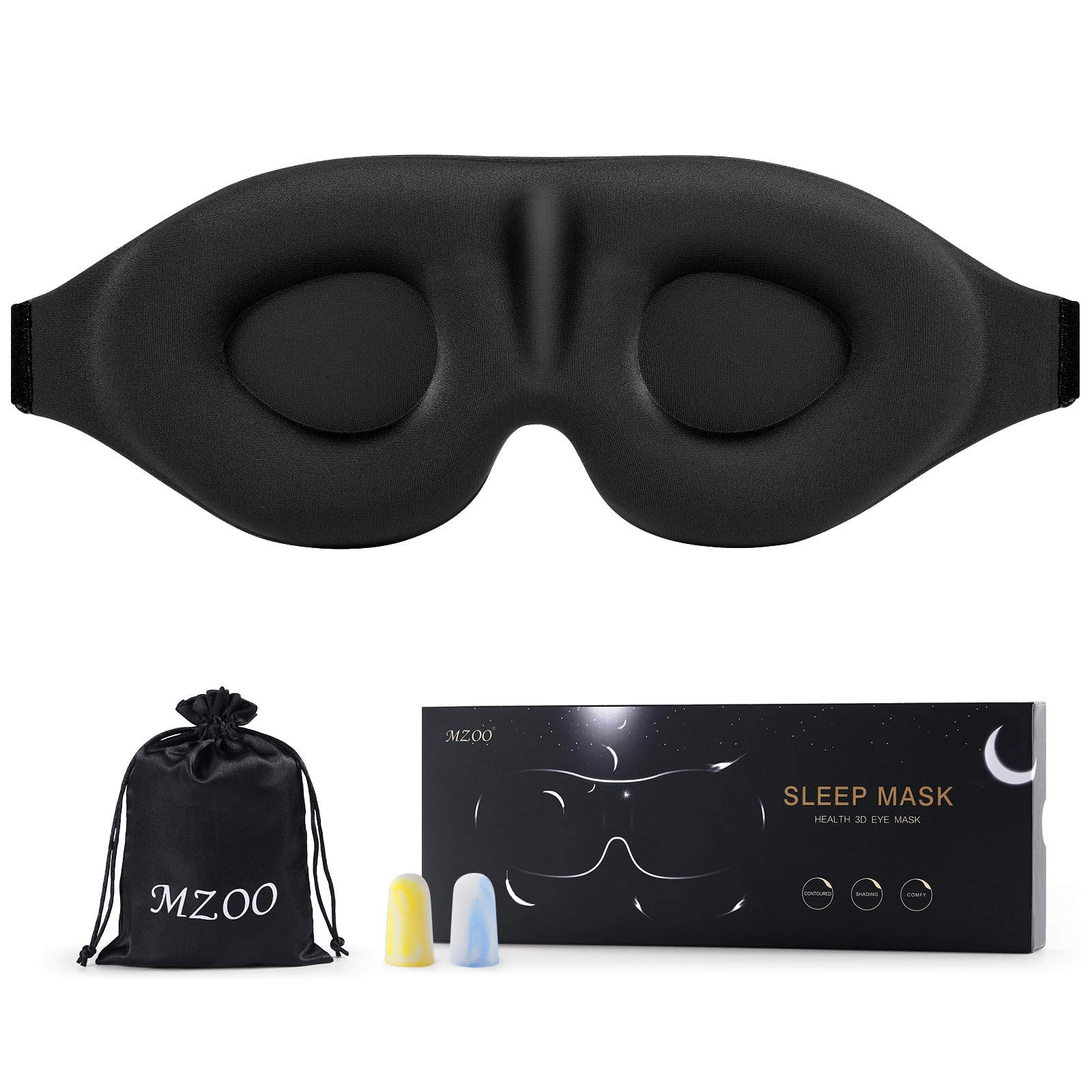 MZOO Zero Eye Pressure 3D Sleeping Mask for Side Sleepers, Men and Women, Soft Eye Shade Cover for Travel, Black