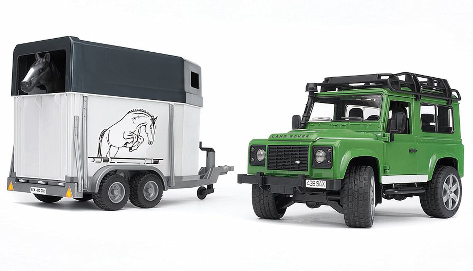 Bruder Toys Land Rover Defender Station Wagon with Horse Trailer and 1 Horse for Kids Aged 3-8
| Bruder Toys Land Rover