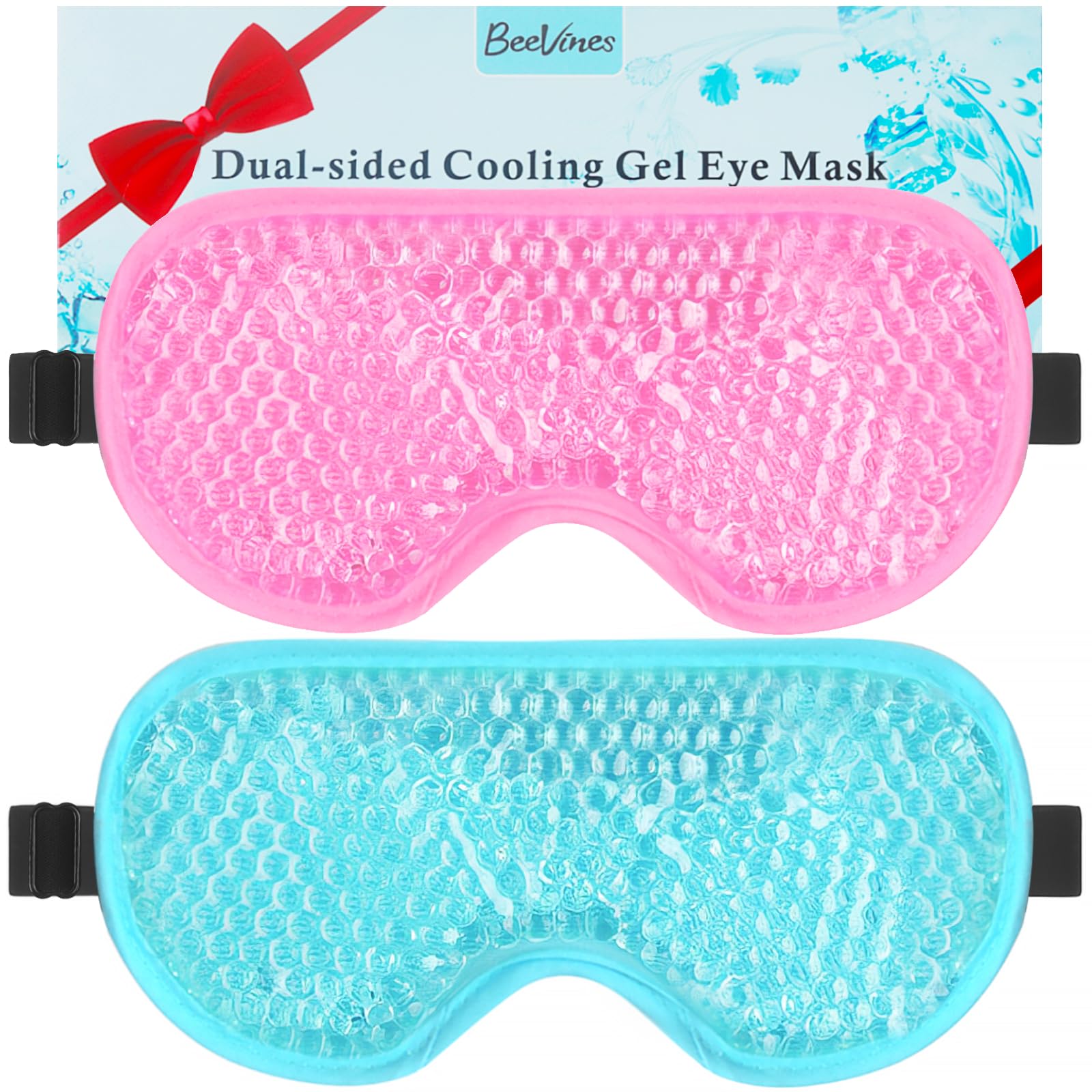 BeeVines Gel Eye Mask 2 Pack Cooling Ice Masks for Puffy Eyes & Cold Warm Compress Post Surgery Puffiness Allergies Sinu